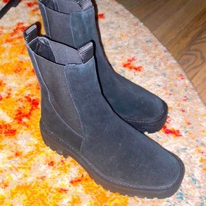Black suede lug sole boots